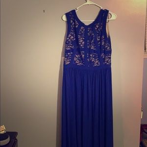 A  long, navy blue formal dress